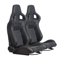 Universal Racing Seats with Dual Sliders, Reclinable PU Carbon Leather Sport Bucket Seats, 1 Pair Driver Passenger Side