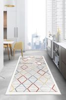 Modern Geometric Area Rug - Machine Washable, Digital Print, Made in Turkey | Polyester, Chenille, Cotton Blend Options