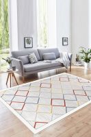 Modern Geometric Area Rug - Machine Washable, Digital Print, Made in Turkey | Polyester, Chenille, Cotton Blend Options