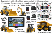 Vehicle safety products: parking sensors, forklift radar, AI-based detection, 24GHz/77GHz radar, BSD, ADAS modules, and vehicle control electronics for industrial and commercial vehicles