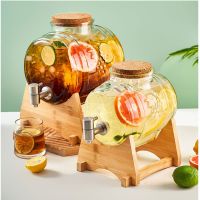 Premium Stylish Large-Capacity Glass Juice Can Dispenser - Big Jar w/ Integrated Spigot & Wooden Base, Great for Home Parties & Daily Use