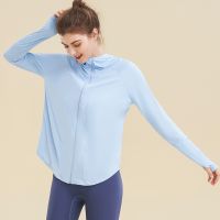 Spring and Summer Sun Protection Outdoor Sports Coat Women's Loose-Fitting Breathable Zippered Hooded Sweatshirt for Running, Fitness, Long-Sleeved Yoga Wear