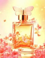 Butterflies around the perfume bottle, encountering a wonderful spring dream