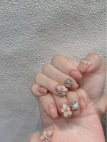 New spring handcrafted nail art with carvings, fair skin enhancing, elegant and cute, simple style.