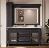 American - style Oak Bathroom Cabinet Combination with Rock Slab Hot - bent Integrated Washstand and Washbasin, Floor - standing Type