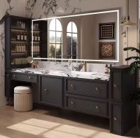 French - style Oak Bathroom Cabinet with Dressing and Storage Table Combination, Customizable