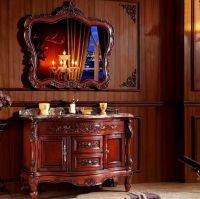 European - style Antique - inspired Bathroom Cabinet with Marble - topped, Oak Solid Wood, Floor - standing Washbasin and Toiletries Combination