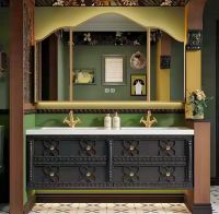 French Retro - style Double - Basin Rock - slab Seamless Ceramic Integrated Bathroom Cabinet Set Washstand