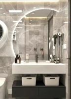 Modern Minimalist Solid Wood Bathroom Cabinet with Luxury Smart Round Mirror Washstand