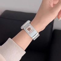 Applicable to Apple iwatch 10 Watches applewatchs9/s8/s7/s6/s5/SE cute creative music bear nylon woven magnetic suction watchband for women and men senior ultra sports wristband