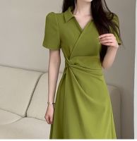 Summer new tea break French gentle temperament polo neck dress