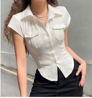 Summer fashion new Korean polo collar short sleeve slim slimming blouse