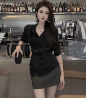 2025 Autumn Women's New Arrival: Design-Oriented, Niche, Irregular Pleated Blouse Top Paired with a Slim-Fit Skirt Two-Piece Set