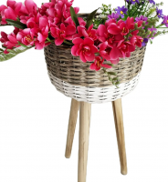 Hand Woven Flowerpot Rattan Flowerpot with Independent Wooden Leg Outdoor Flower Basket
