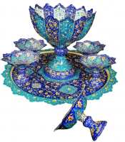 Persian Minakari Pedestal  Bowl Set with Matching  Dishes and Tray