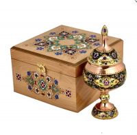 Golden Candy Dish with Hand-Painted Wooden Gift Box(Mes o Pardaz Style)