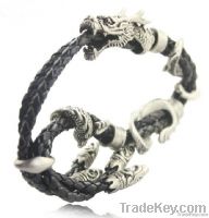 Flying Dragon Man Real Leather Antique Silver Bracelets B13