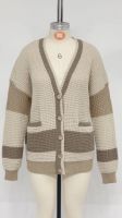 Plus Size V-neck Color-matching Cardigan Sweater for Women