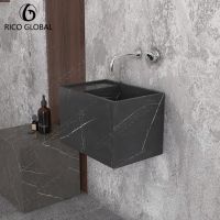 Nero Marquina Marble Wall-Mounted Sink, Sleek Black Stone Bathroom Basin