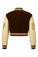 New Fashion Cropped Varsity Style Jacket with Wool Blend Body and Cowhide Leather Sleeves for Urban Looks