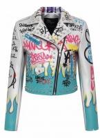 OEM And ODM Women Leather Jacket Stylish Colorful Print On Leather Outerwear with Durable Stitching and Premium Finish for Casual or Motorcycle Wear