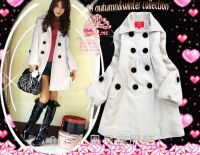 M2M Fashionable Lantern Cuff Double-breasted White Jacket