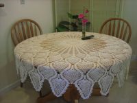 Crochet Pineapple Round Tablecloth 90" Ecru
