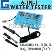 6-in-1 Multi-Function Water Quality Meter Tester EC CF TDS PH degree C and F + Built-in Rechargeable Battery