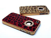 iphone case with leopard sticker and rhinestones