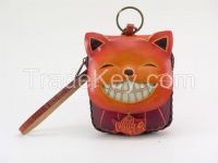 Leather happy cat wristlet