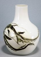 Oriental High Quality Bone Porcelain Flower Vase, Decorated By Chinese Ink Painting In Decal Ceramic, By Qi Fu