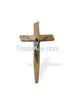 Religious bamboo wood Cross & Crucifix wall hanging 9"