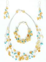 Lemon amber and turquoise set (bracelet, earrings and necklace)