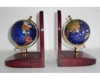 Gemstone globe bookends /rose wood pedestal