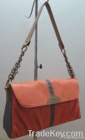 Flap handbag with metal chain handles