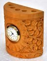 Desktop Wooden Pen Stand with Watch