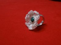 Silver flower crochet ring