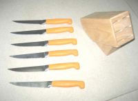 6PCS Forged Handle Steak Knives Set Plus Rubber Wooden Block