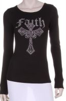 Rhinestone Faith Cross L/S Top