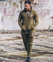 Men's Tracksuit Zip Up hoodies Super Skinny Joggers Khaki Greens.
