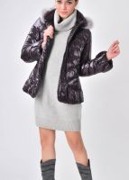 ladies goose down puffer jacket with fox fur hooded and shining coated