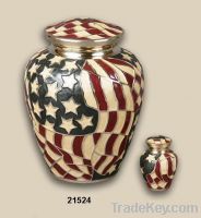 American Flag Brass Urn With Keepsake Urn