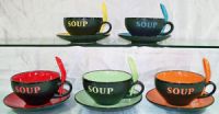 ceramic soup mug with spoon and plate/saucer