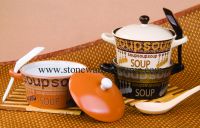 Ceramic / Stoneware soup bowl with spoon and lid