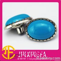 Ellipsoidal Metal Button With Blue Rhinestone