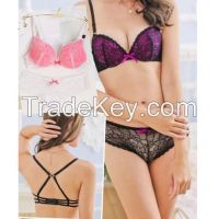 Women Sexy Contrast Lace Plunge Bra Set [Little quantity with own logo are welcomed]