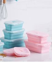 Food Grade Reusable Square Silicone Collapsible Bento Food Storage Lunch Box With Lid Set of 4