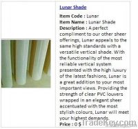 Custom Blinds Vetical Shade PVC Slat Lunar