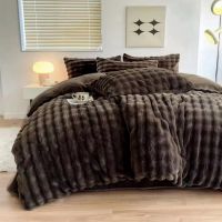 Super soft and luxurious 3D bubble rabbit fur and fleece bedding set