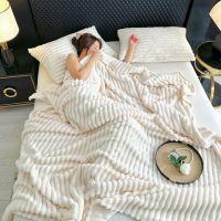 Soft and Comfortable Rabbit Hair Wide Strip Flannel Blanket Coral Velvet Cover Blanket Air Conditioning Nap Blankets blankets for beds